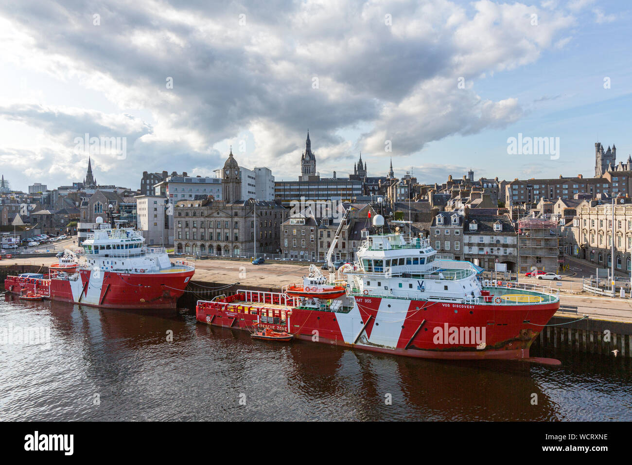 VOS DISCOVERY and VOS INNOVATOR, Offshore Supply Ship, Harbour of  Aberdeen from ferry, Scotland, UK Stock Photo