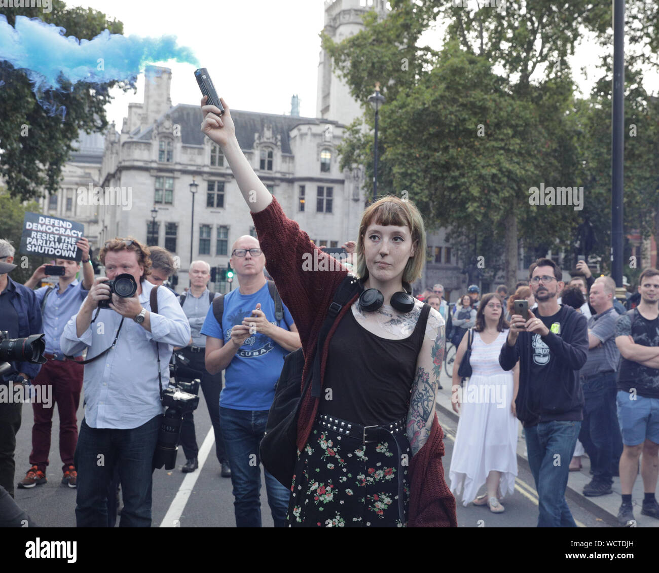 Westminster, London, UK. 28th Aug, 2019. Westminster, London, 28th August 2019.Thousands of outraged protesters gather in College Green, Parliament Square and later outside Downing Street in Westminster for a 'Stop the Coup' protest against the planned prorogation of Parliament in September, which was today ordered by the government, and approved by the Queen at Balmoral. Credit: Imageplotter/Alamy Live News Stock Photo