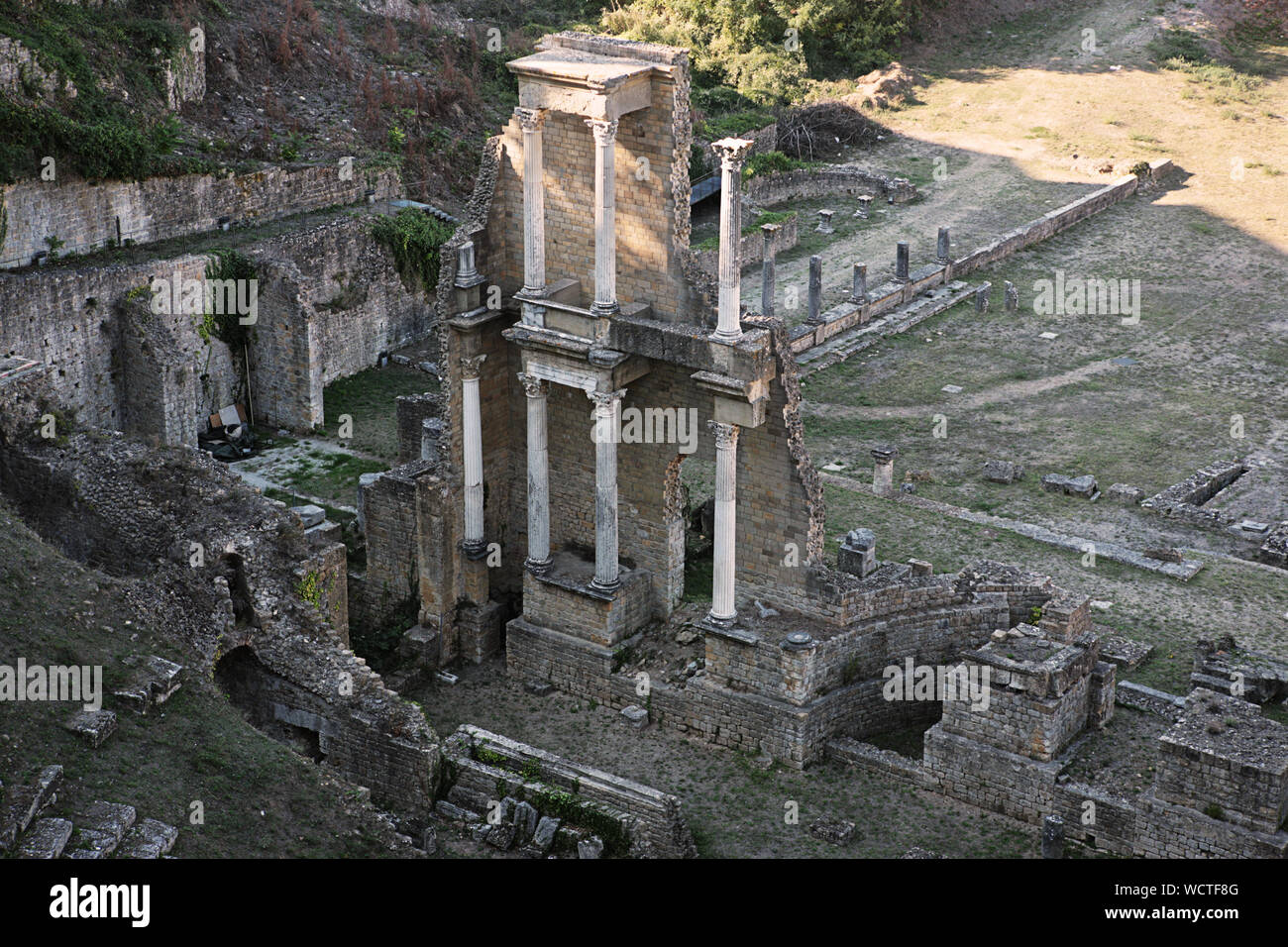 The ruins of the Roman Theatre, Volterra, Tuscany, Italy, excavated in