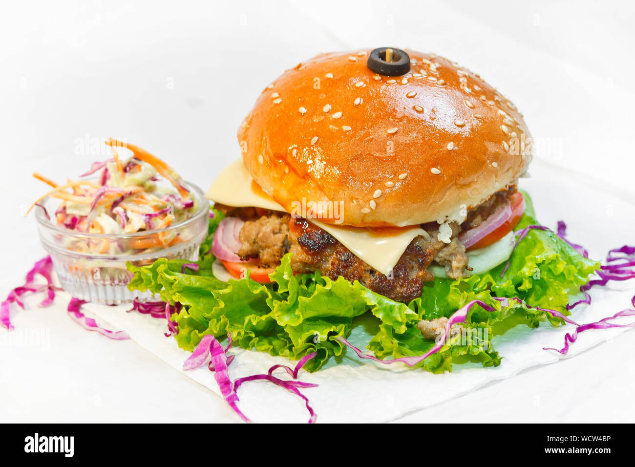 A big size Burger Patties from Ground Beef with Lettuce leaf and