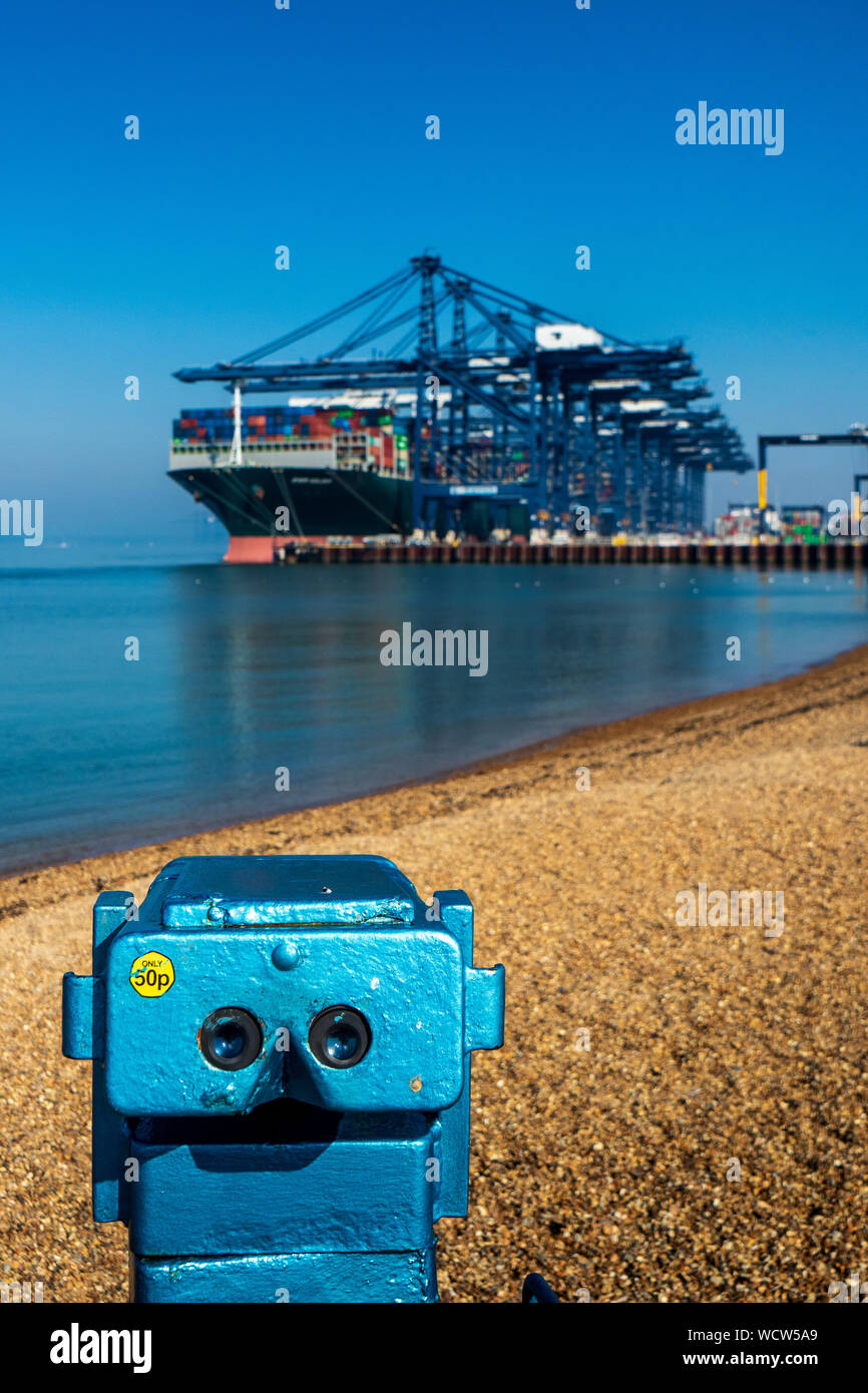 Felixstowe Container Port - The Ever Golden Container Ship unloads cargo at the Port of Felixstowe  UK Stock Photo