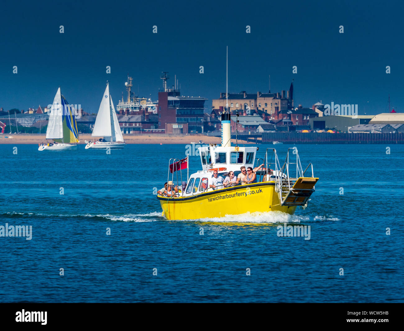 The Harwich Harbour Ferry brings foot passengers from Harwich to Felixstowe Port in Eastern England Stock Photo