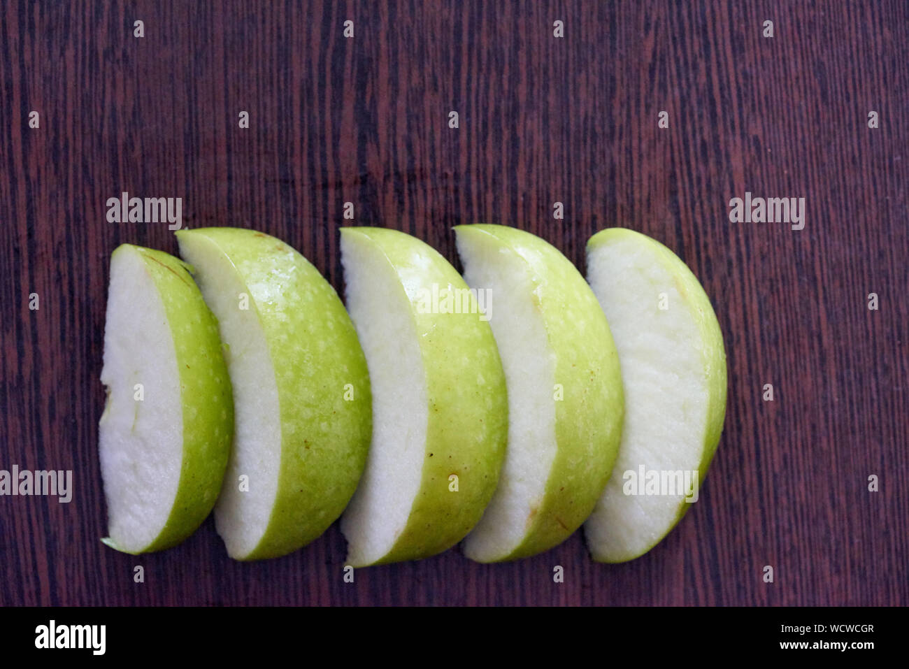 Directly Above View Of Chopped Apples Stock Photo