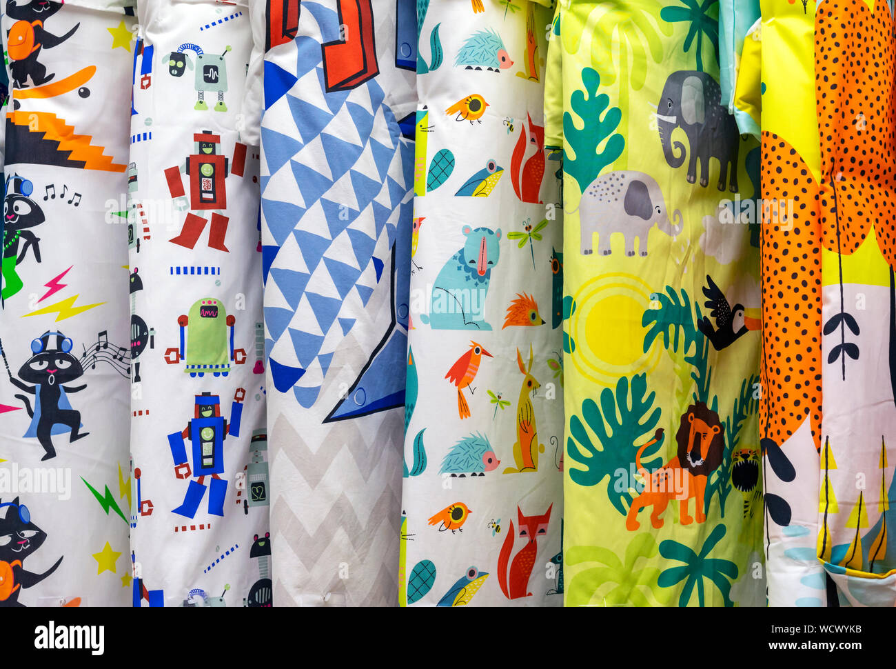 Blankets With Colored Duvet Covers In A Shop Window Stock Photo