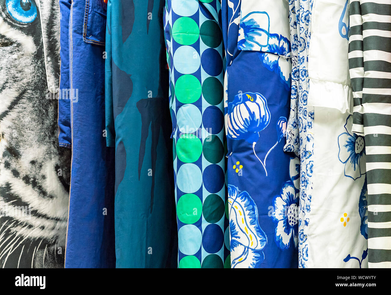 Blankets With Colored Duvet Covers In A Shop Window Stock Photo