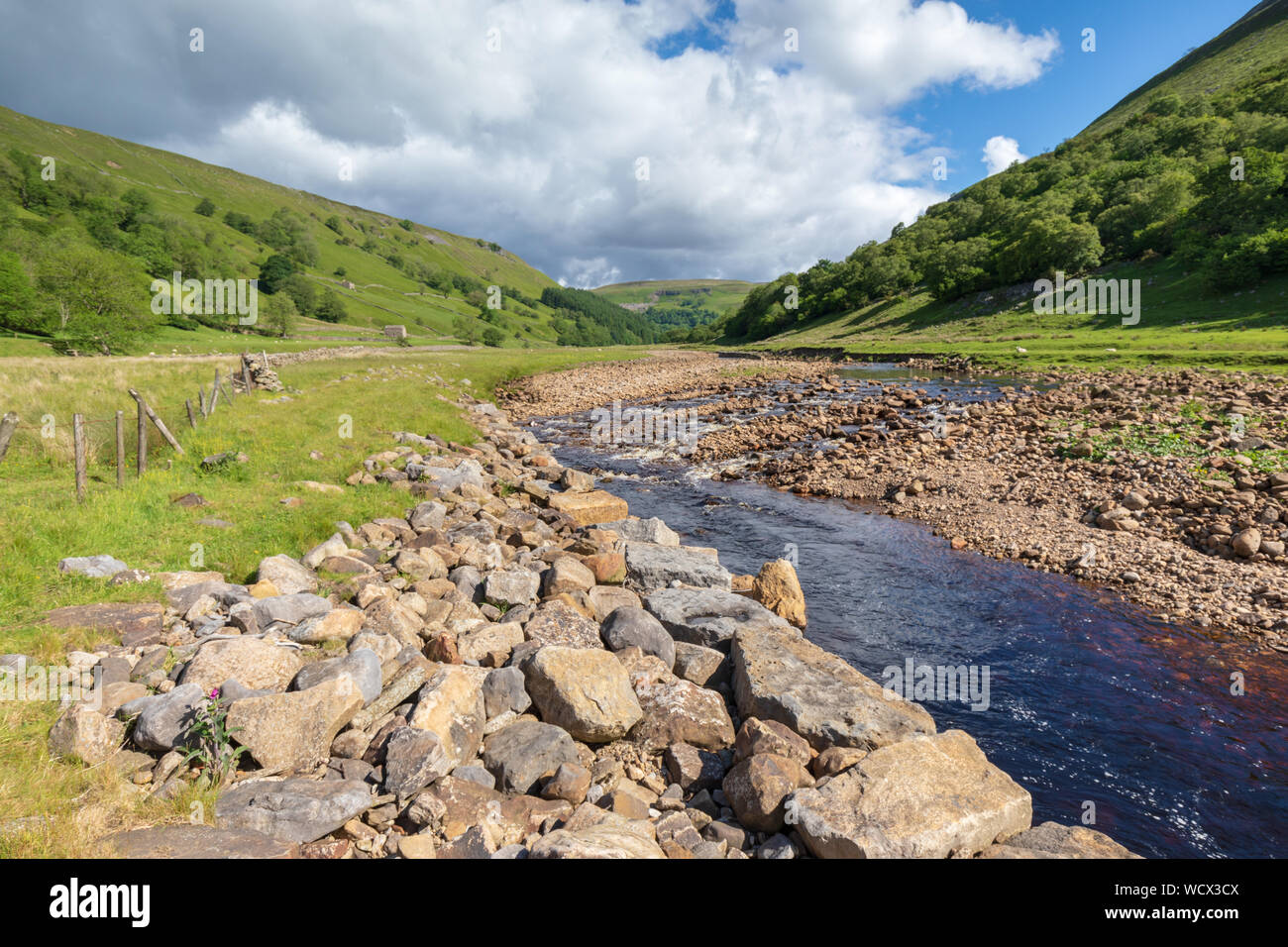 Upper Swaledale and the River Swale looking towards Keld Stock Photo