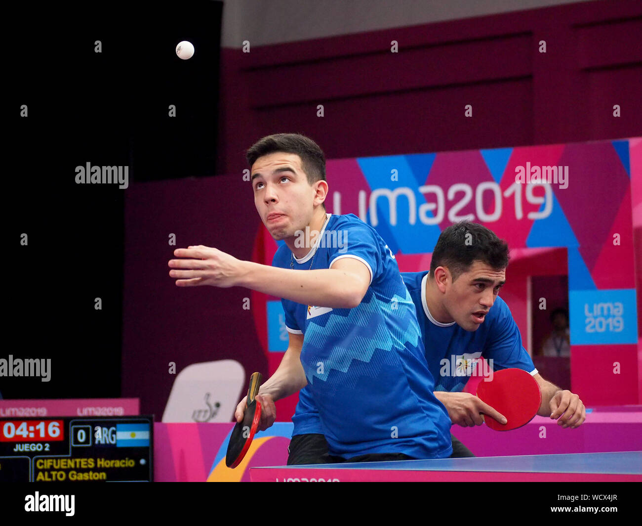 Table Tennis Horacio Cifuentes And Gaston Alto From Argentina In Action At The Lima 2019 Pan American Games Stock Photo Alamy