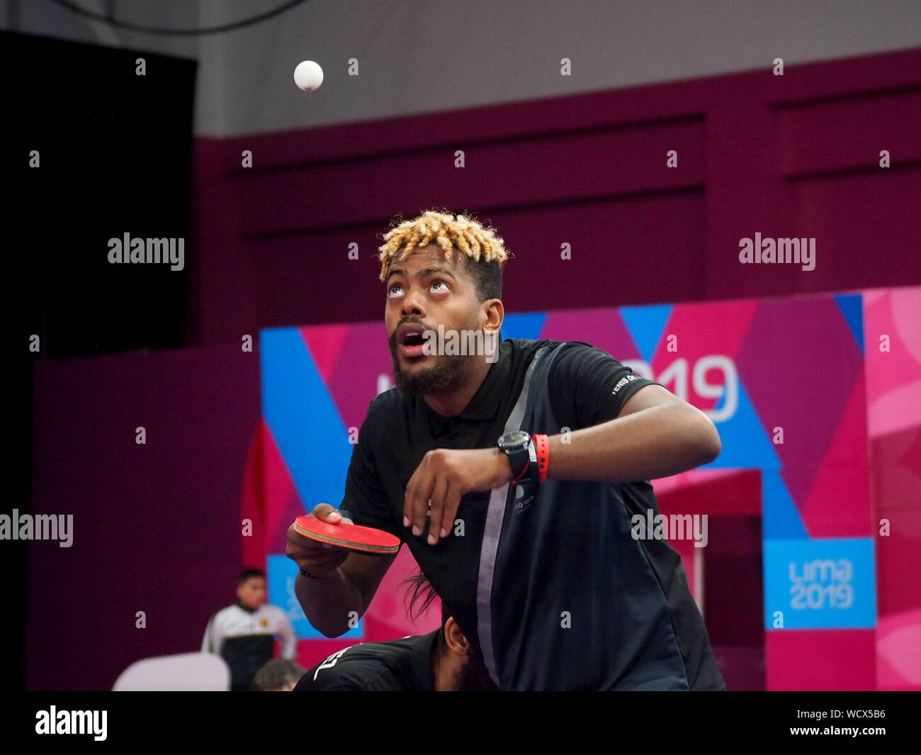 Table Tennis; Jorge Campos from Cuba in action at the Lima 2019 Pan American Games Stock Photo