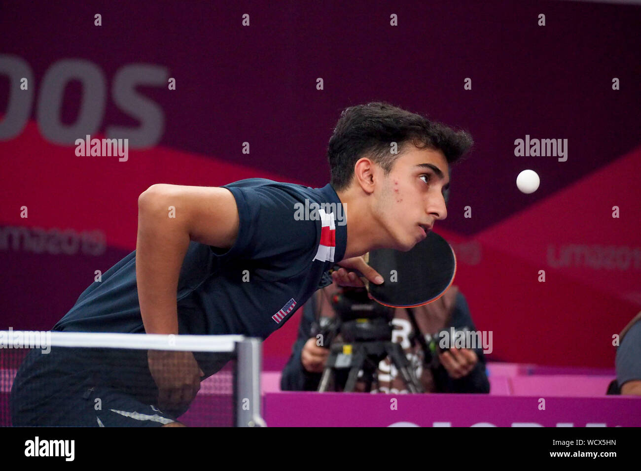 Table Tennis; Nikhil Kumar from USA in action at the Lima 2019 Pan American Games Stock Photo