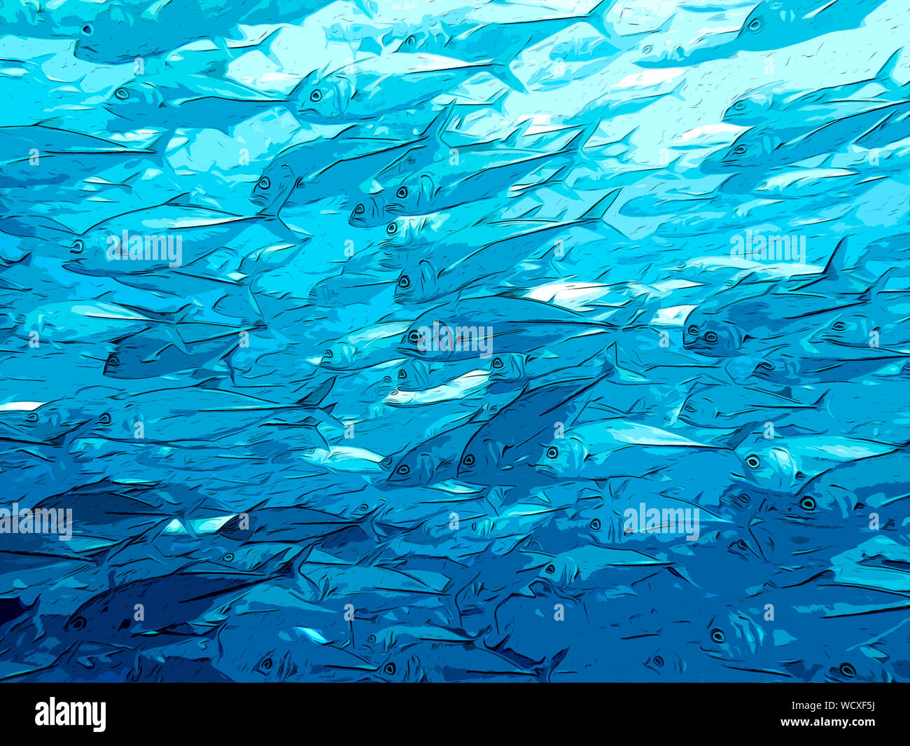 School of Fish, Shoaling and schooling - Underwater Art Illustration Stock Photo
