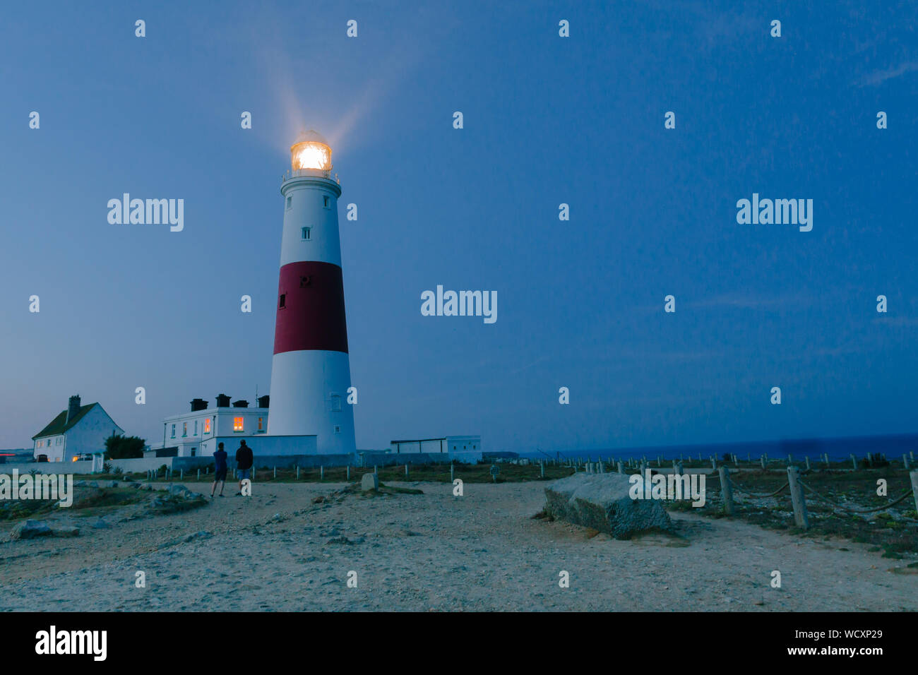 Portland Bill lighthouse in summer night, Isle of Portland, Dorset coast, England, UK Stock Photo