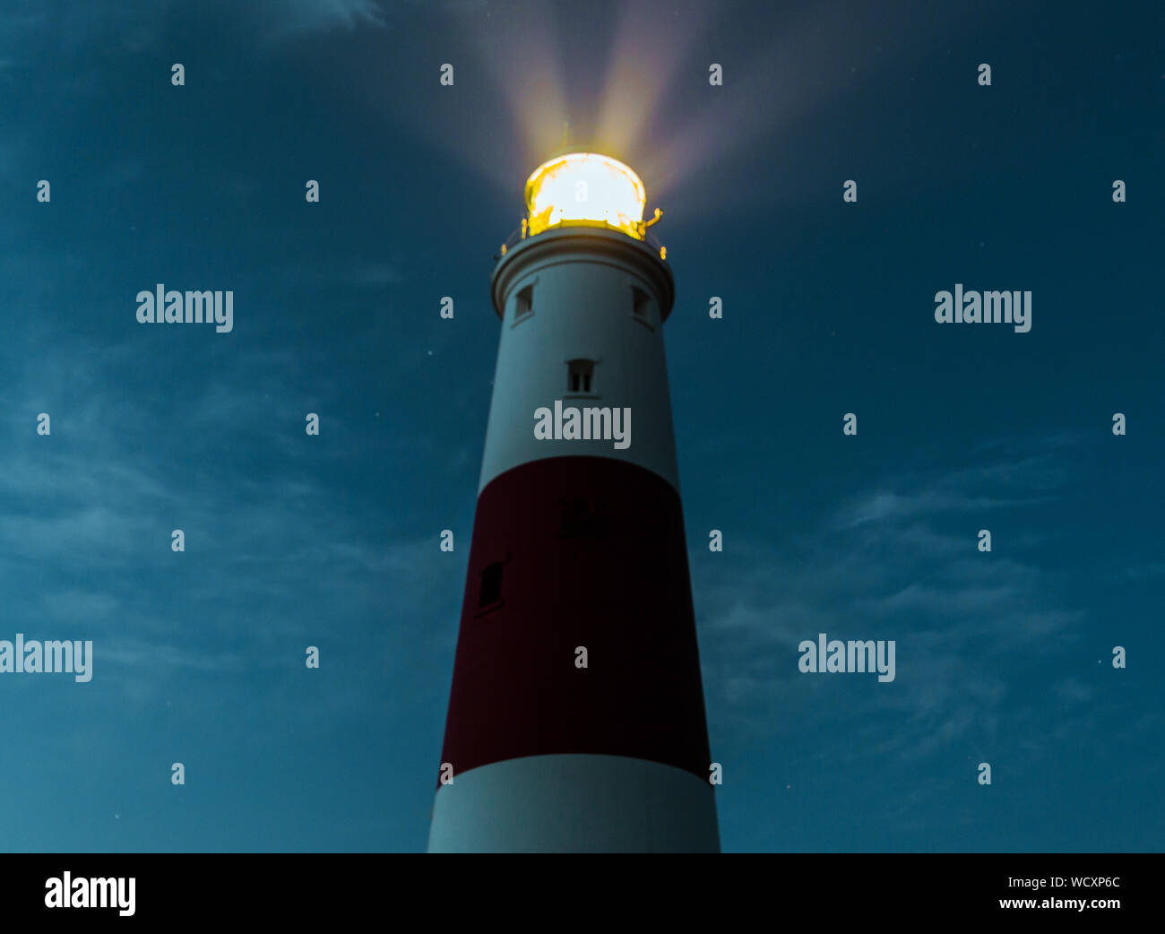 Portland Bill lighthouse in summer night, Isle of Portland, Dorset coast, England, UK Stock Photo