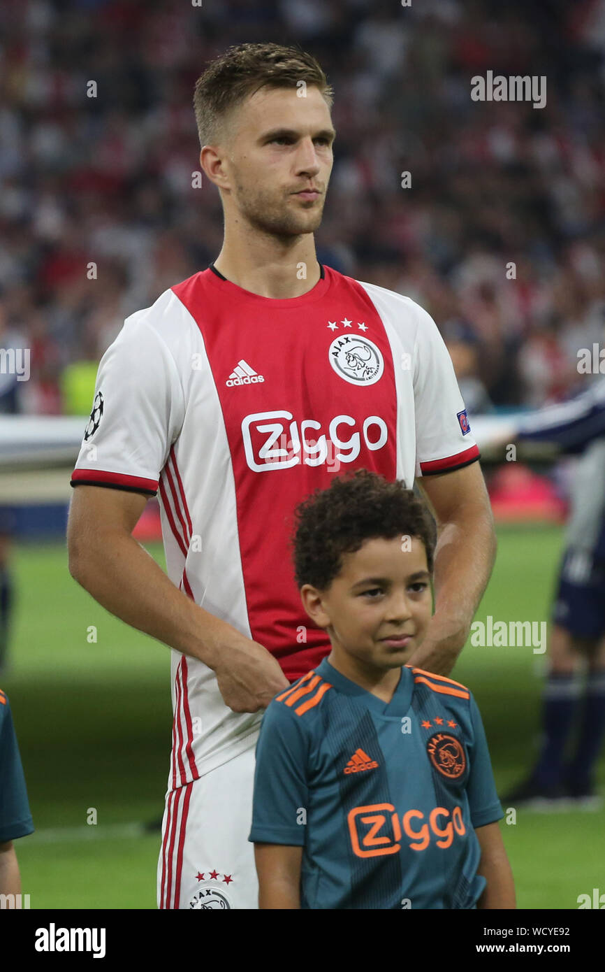 Amsterdam, Netherlands. 28th August, 2019. Joel Veltman (Ajax) looks on during the second leg of the 2019/20 UEFA Champions League Final Final Qualifying Round fixture between AFC Ajax (Netherlands) and Apoel FC (Cyprus) at Johan Cruijff ArenA. Credit: Federico Guerra Maranesi/ZUMA Wire/Alamy Live News Stock Photo