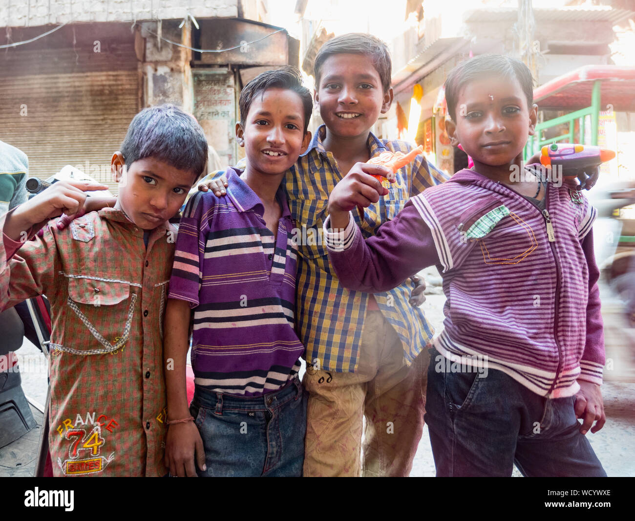 Local Children Celebrating Holi Holiday, Mathura, Uttar Pradesh, India