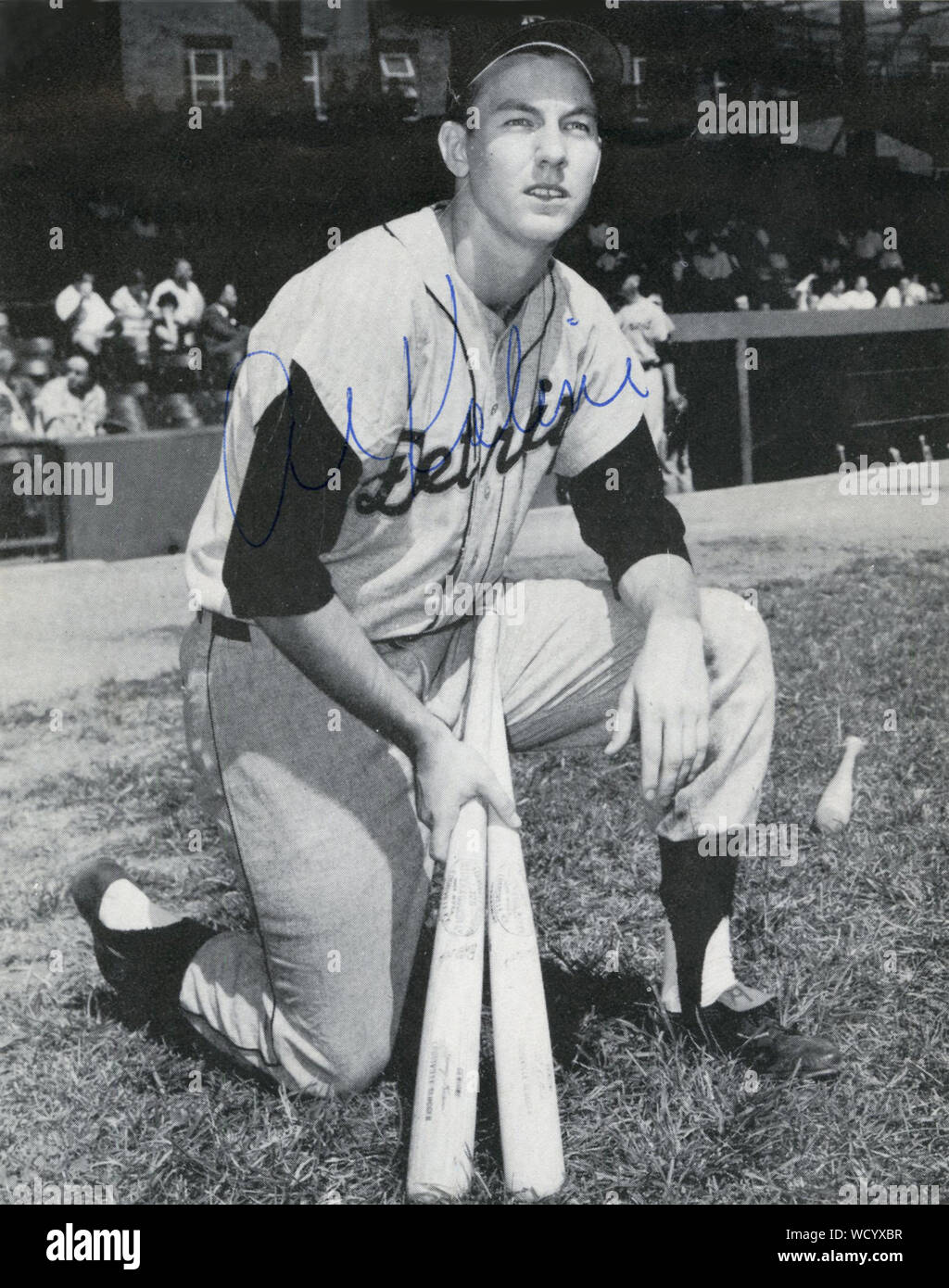Autographed photo of Al Kaline who was a Hall of Fame baseball player with the Detroit Tigers  in the 1950s, 60s and 70s. Stock Photo