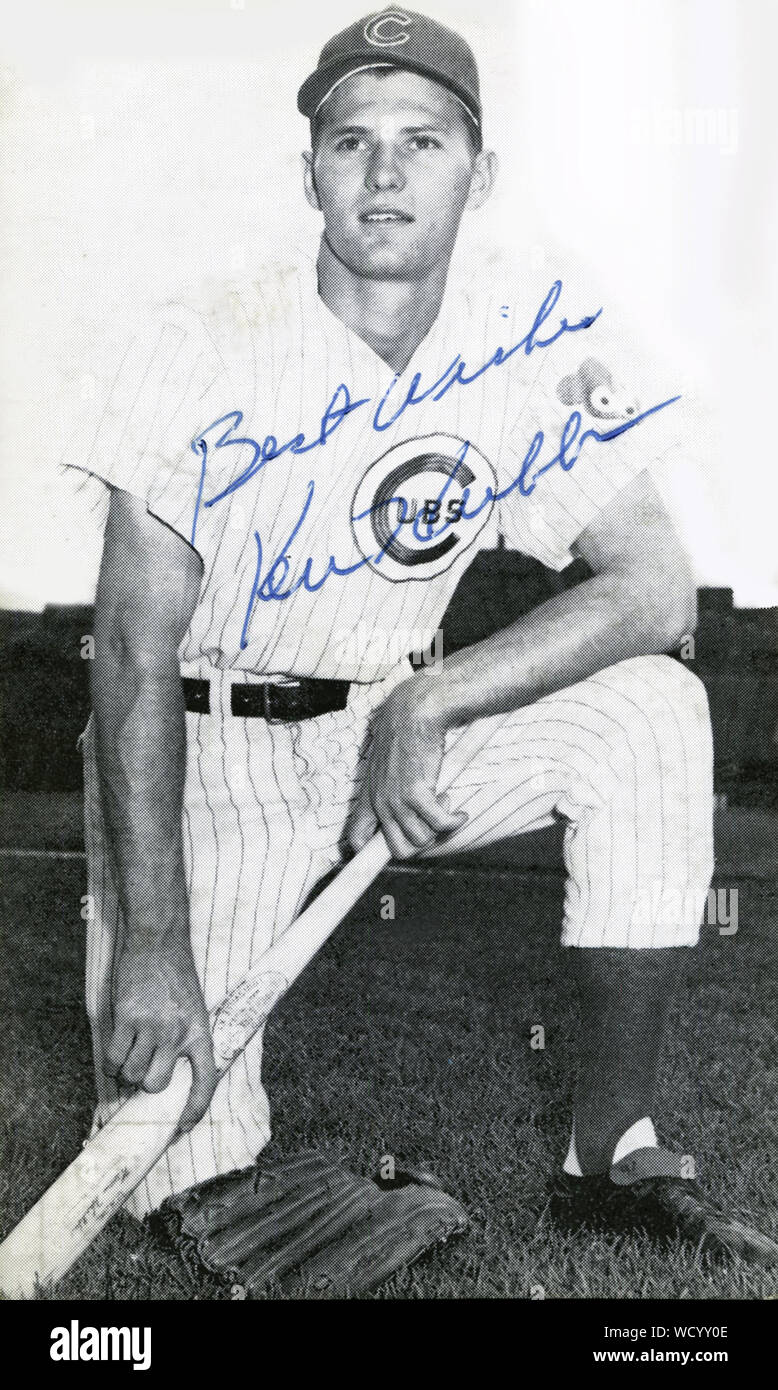 Autographed post card of Ken Hubbs who was a promising young baseball player with the Chicago Cubs in the 1960s but his life was cut short by a plane crash. Stock Photo