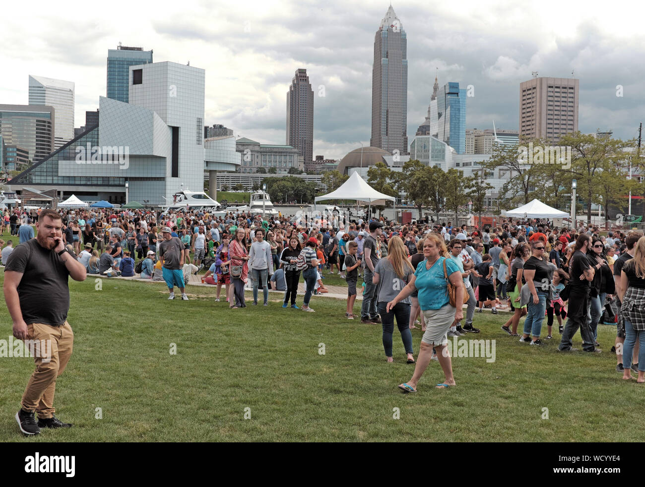 Visitors attend the 2019 Picklefest on the northcoast harbour in downtown Cleveland, Ohio, USA. Stock Photo