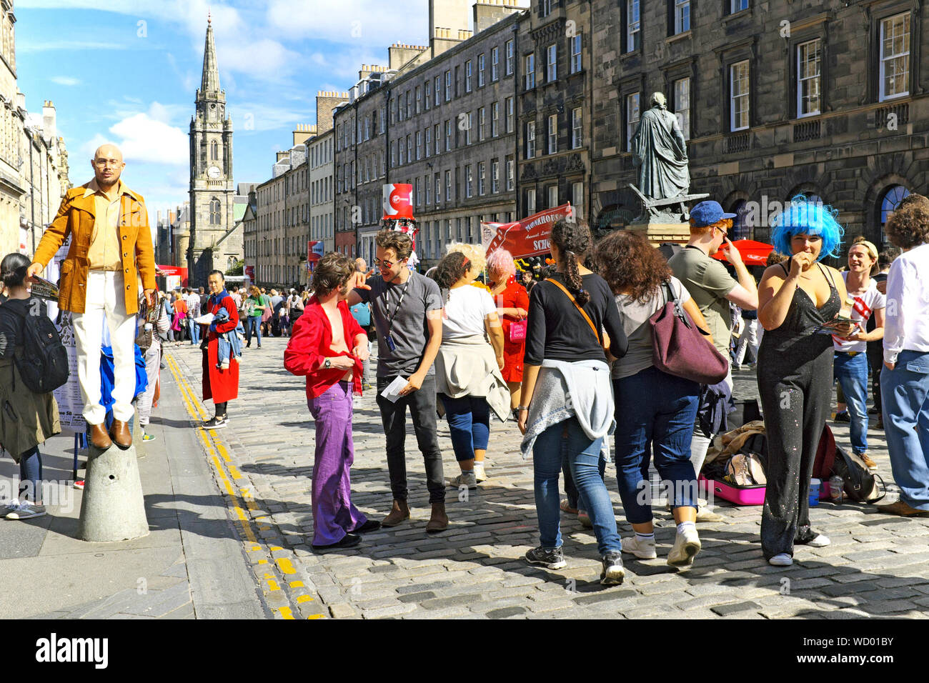 Tourists crowds on the streets of Edinburgh, Scotland during the 2016 Fringe Festival. Stock Photo