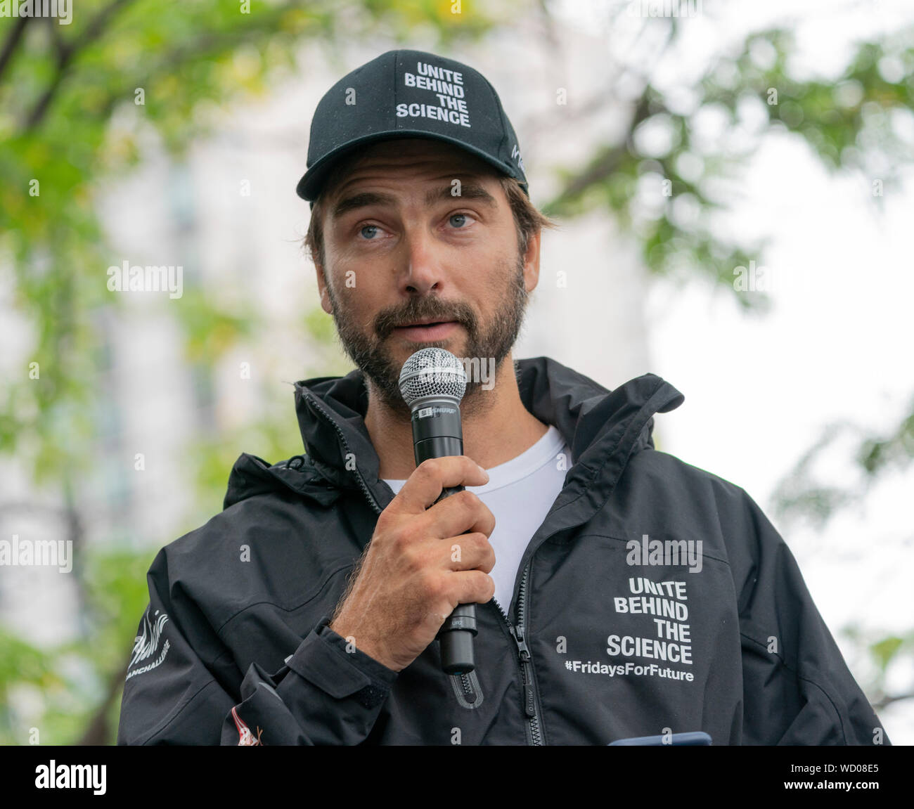 New York, NY - August 28, 2019: Captain Boris Herrmann of yacht climate  activist Greta Thunberg arrives on to New York City speaks at press  conference at North Cove Marina Stock Photo - Alamy
