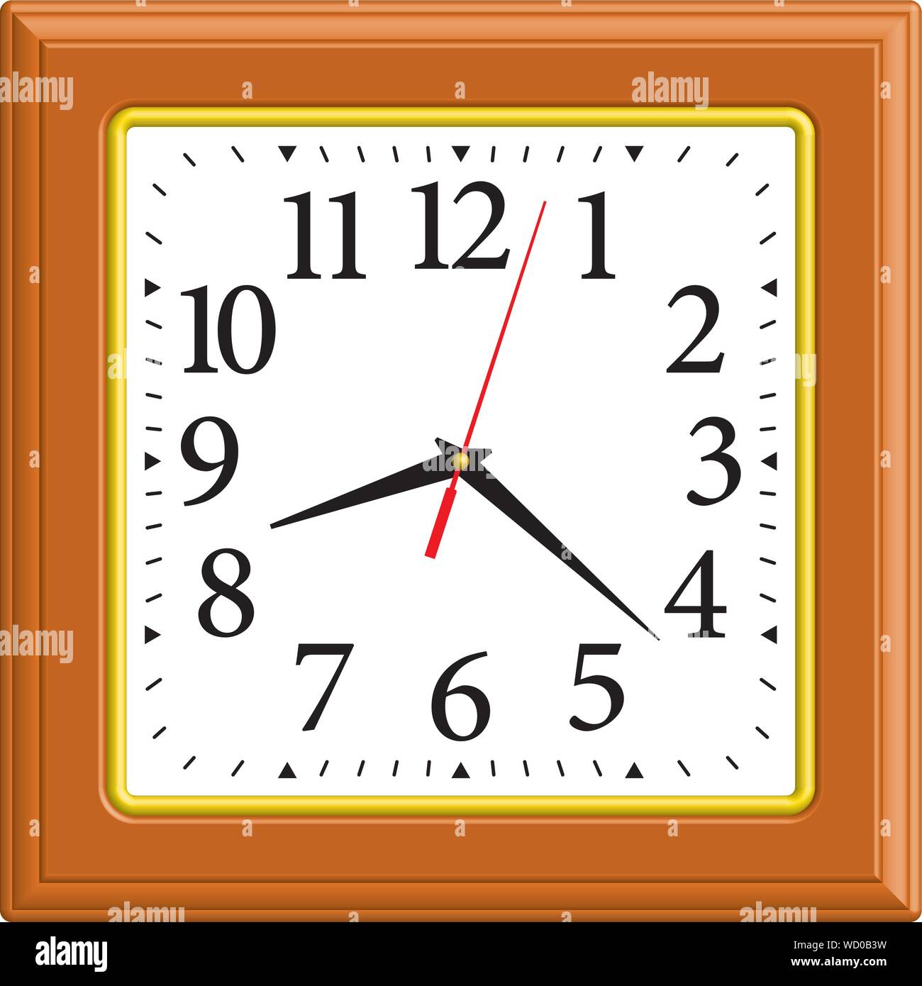 Square wall clock. Home decor. Vector illustration Stock Vector