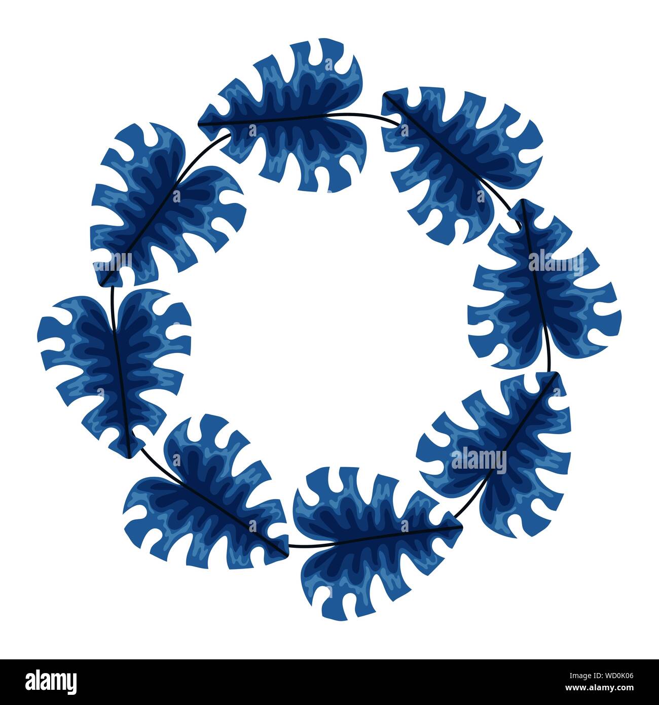 exotic and tropical leafs plants circular frame vector illustration ...