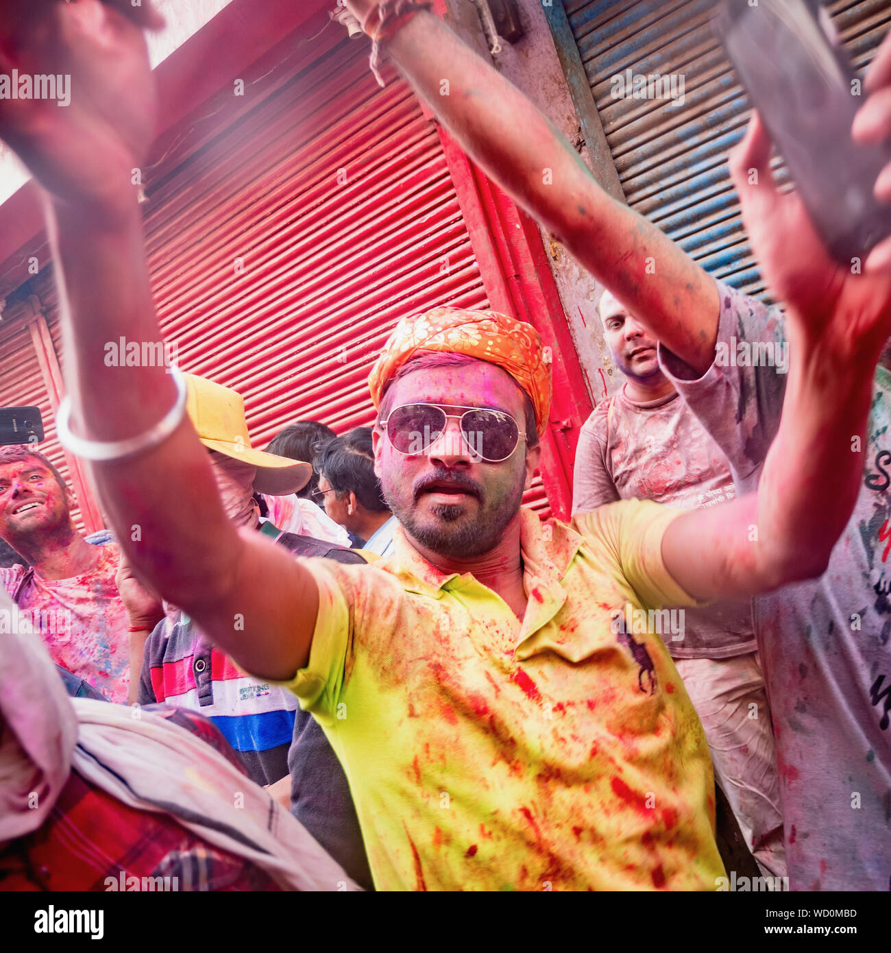 Locals Celebrating Holi Holiday, Mathura, Uttar Pradesh, India, Asia