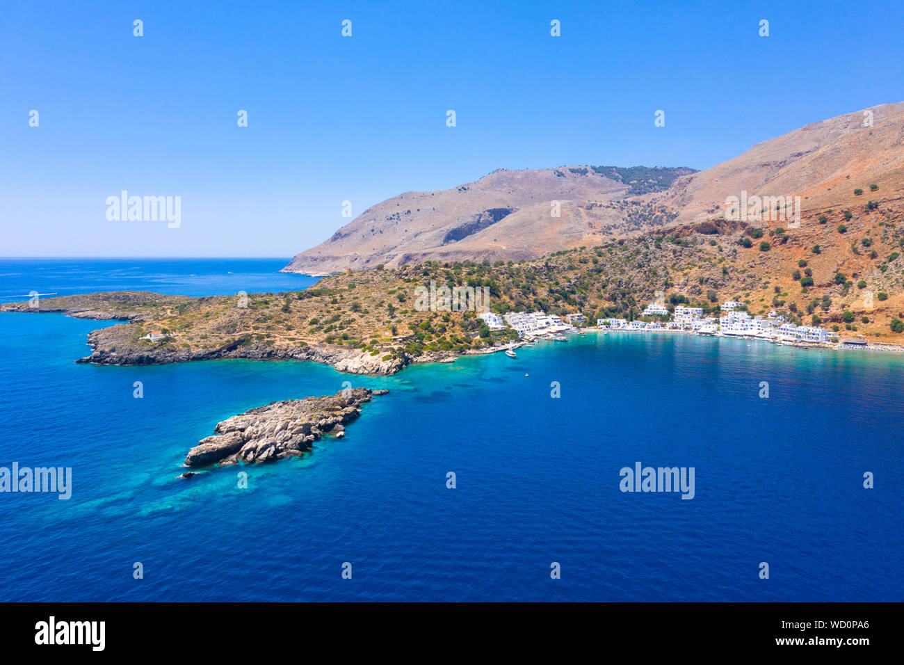 Greek village of Loutro, Chania, Crete, Greece. Stock Photo