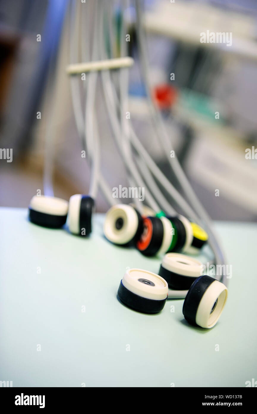 Close-up Of Electrodes On Table Stock Photo