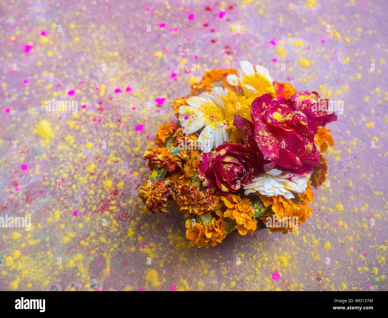 Puja flowers offering during Holi Celebration, Mathura, Uttar Pradesh