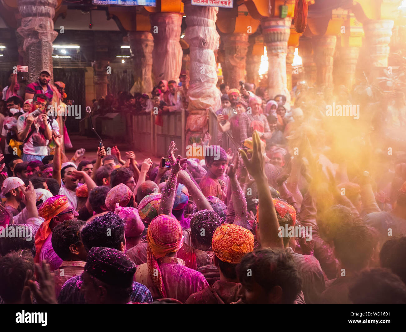 Locals Celebrating Holi Holiday, Mathura, Uttar Pradesh, India, Asia