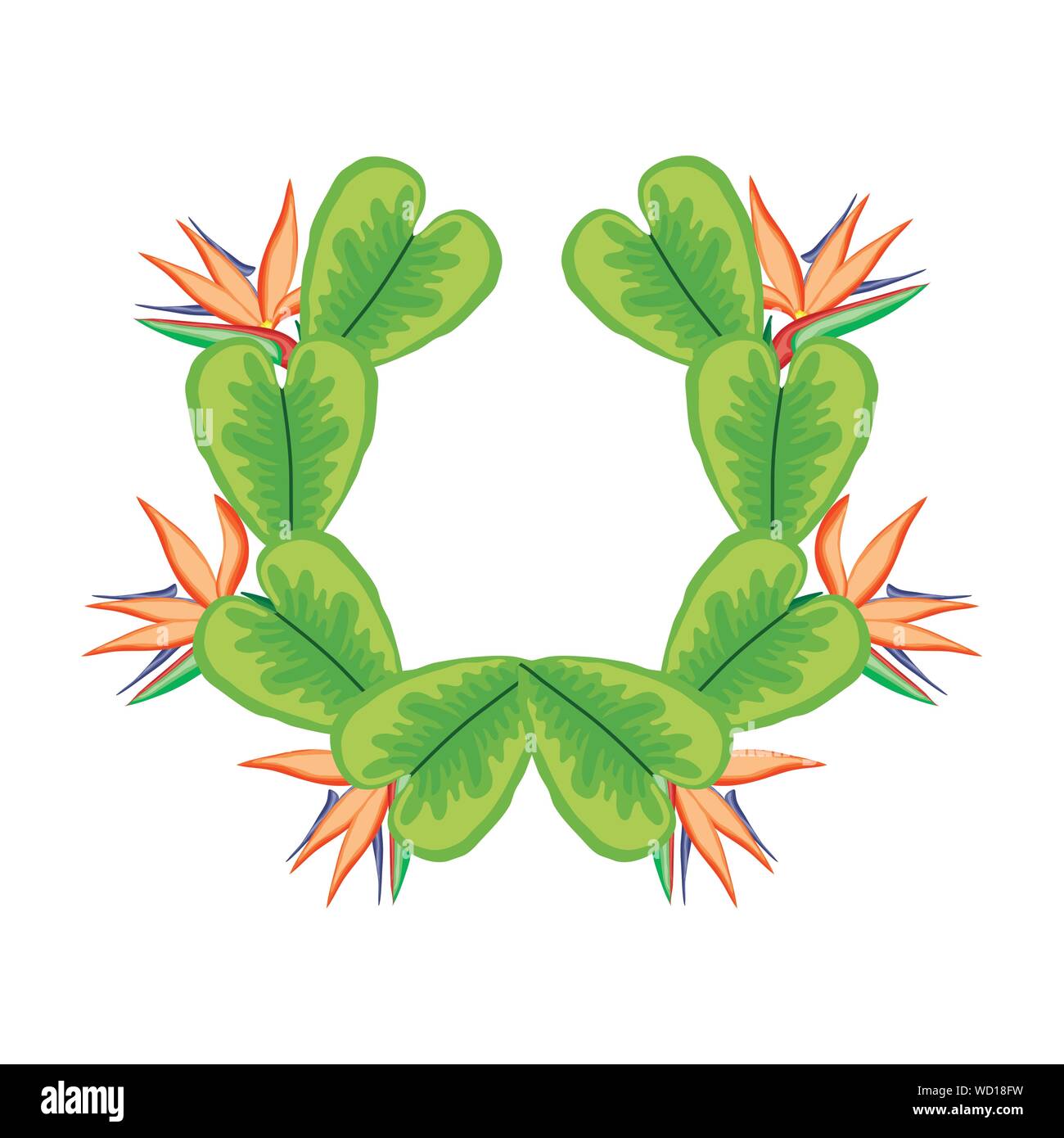 tropical beauty heliconia and leafs exotic circular frame vector ...