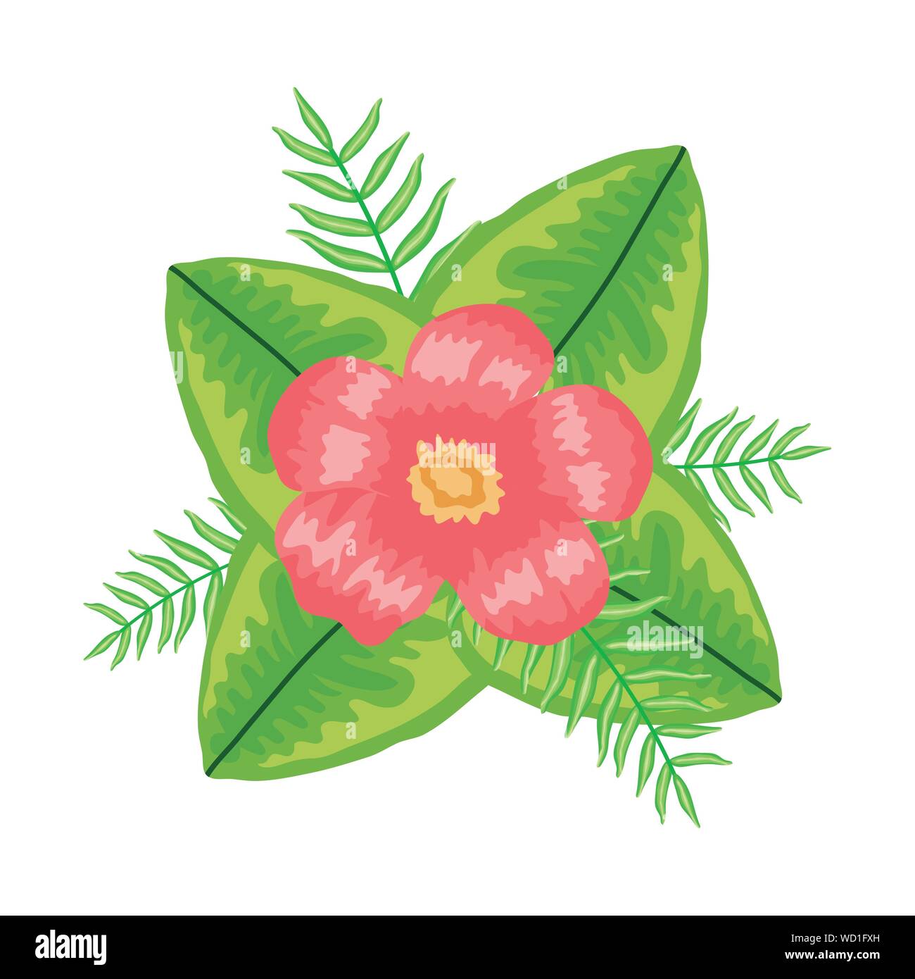 exotic and tropical flower garden with leafs decoration vector ...