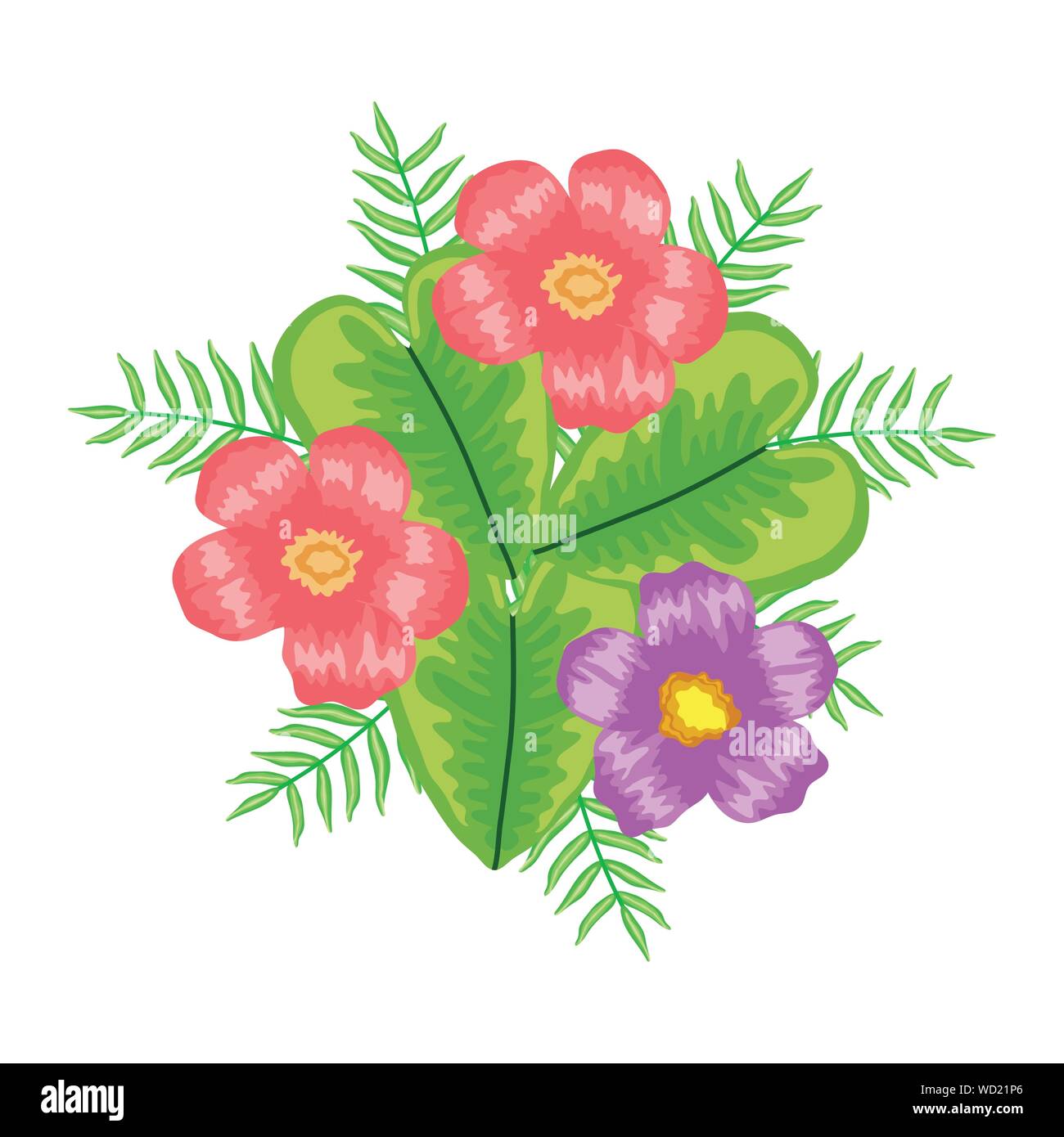 exotic and tropical flowers with leafs garden decoration vector ...