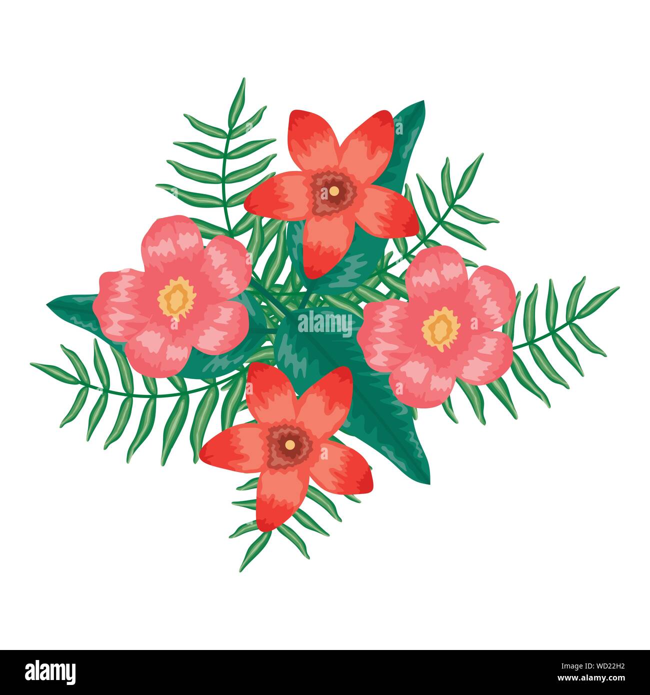 exotic and tropical flowers with leafs garden decoration vector ...