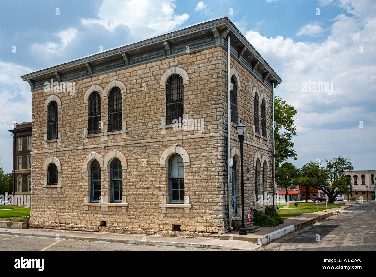 The historic 1888 Mills County jail in Goldwaite, Texas. Stock Photo