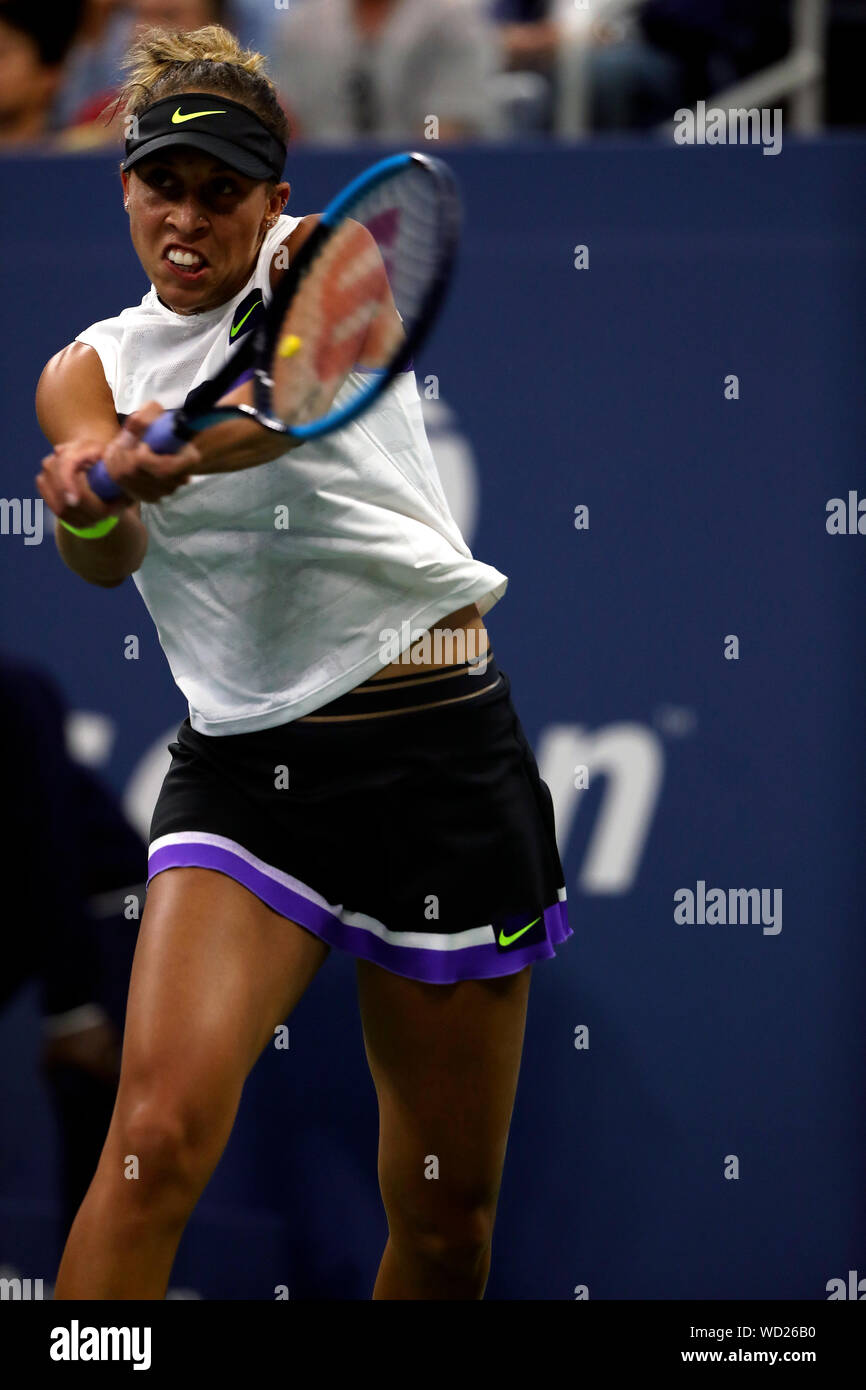 Flushing Meadows, New York, United States. 28th Aug, 2019. Madison Keys of the United States in action against Lin Zhu of China during their first round match at the US Open in Flushing Meadows, New York. Keys won the match in straight sets. Credit: Adam Stoltman/Alamy Live News Stock Photo