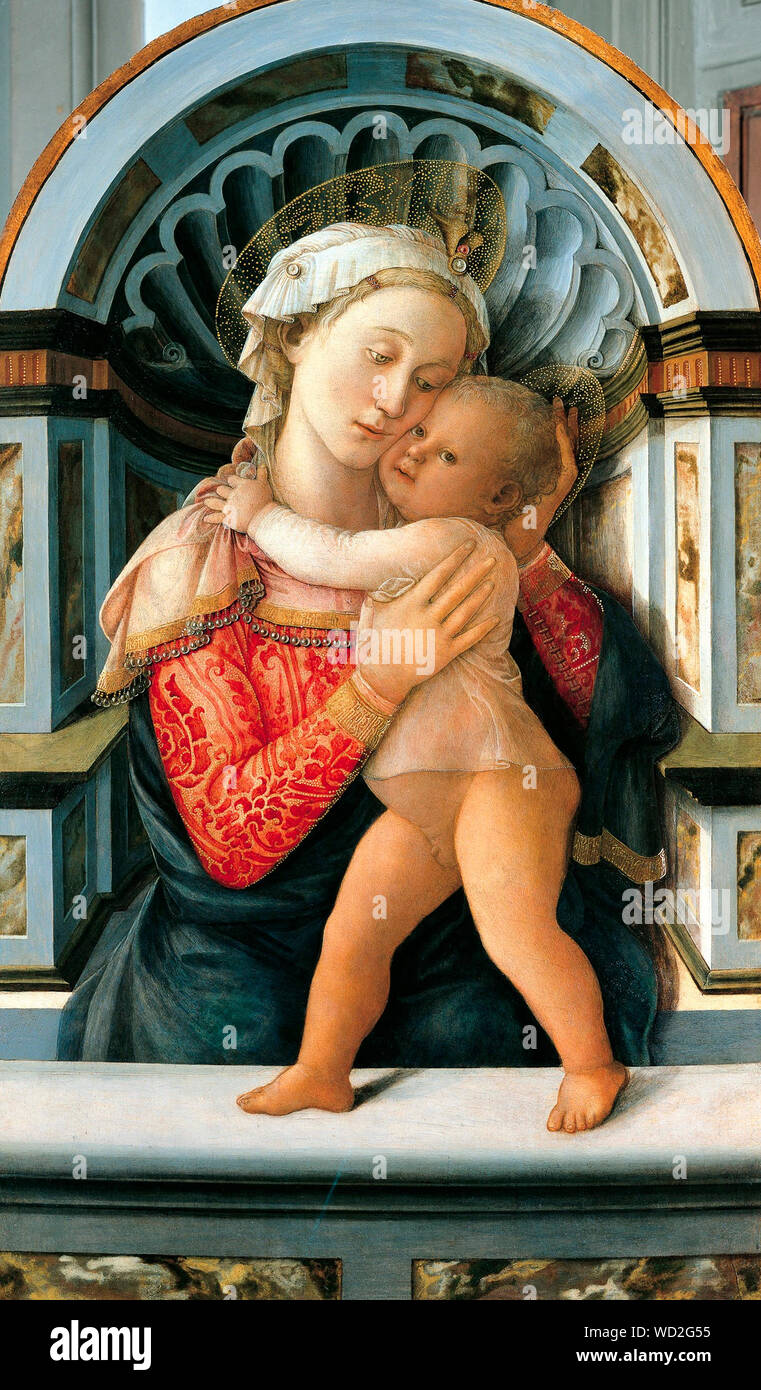 Madonna and Child, wooden altarpiece preserved in the Palazzo Medici Riccardi in Florence - Filippo Lippi,circa 1466 Stock Photo