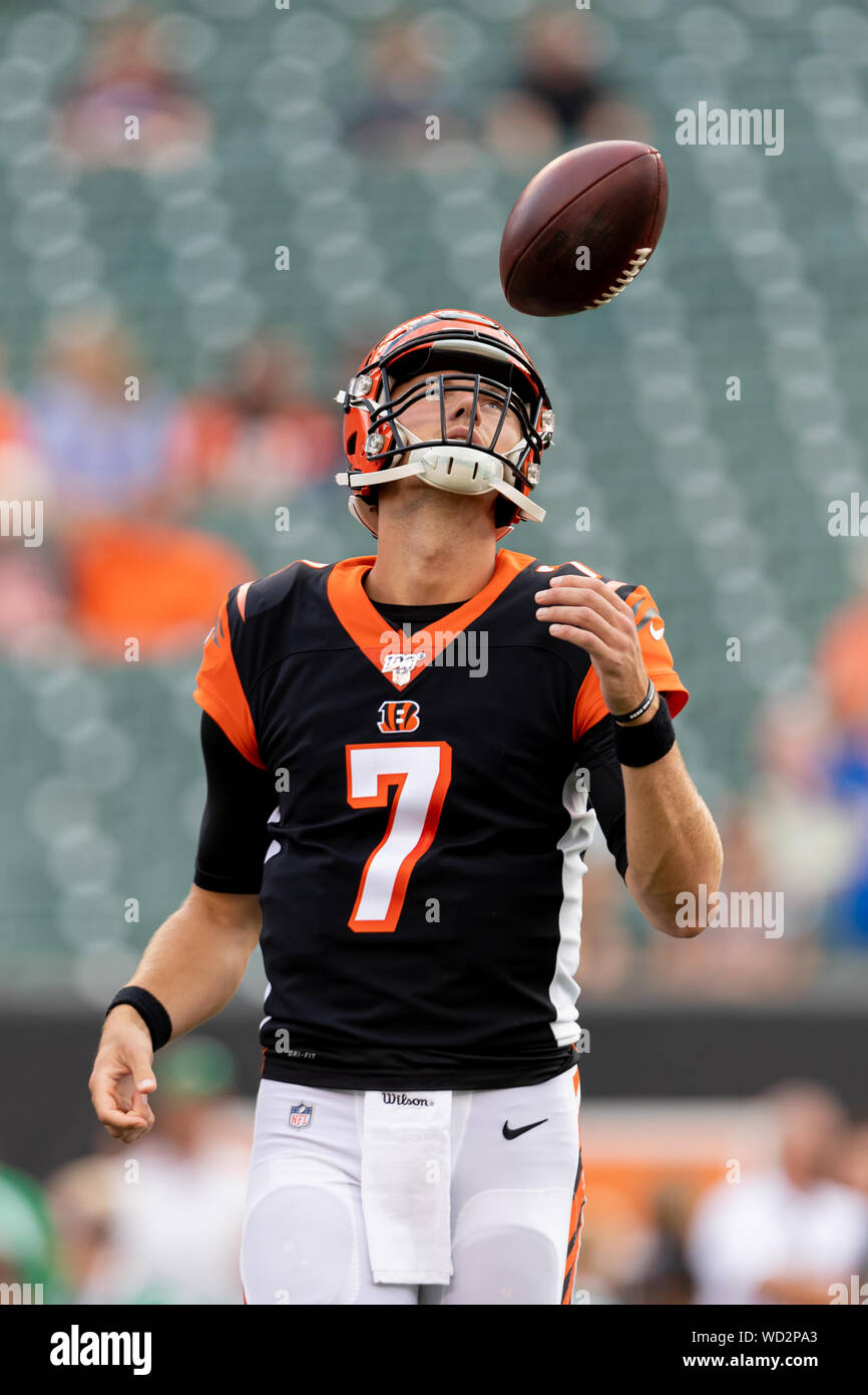 August 22, 2019: Cincinnati Bengals quarterback Jake Dolegala (7) during  NFL football preseason game action between