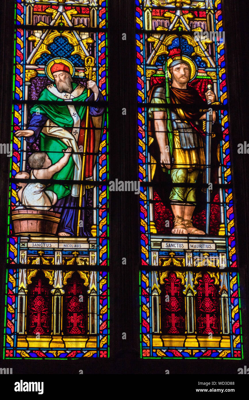 Low Angle View Of Stained Glass Window In Mirepoix Cathedral Stock Photo Alamy