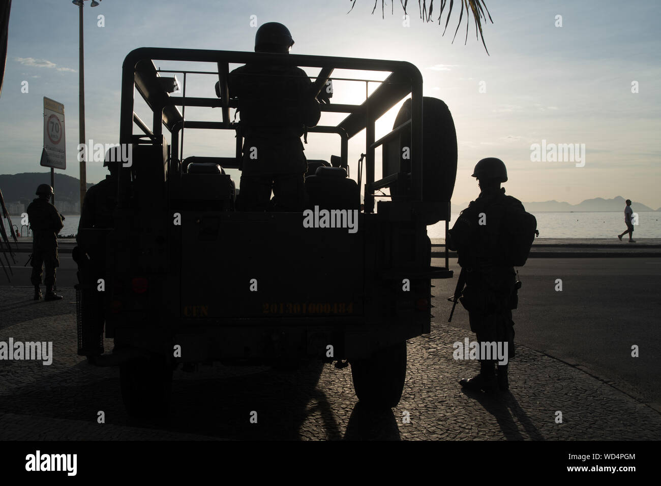 RIO DE JANEIRO, BRAZIL, may, 12, 2018:military intervention at copacabana beach, patrol of the brazilian army Stock Photo