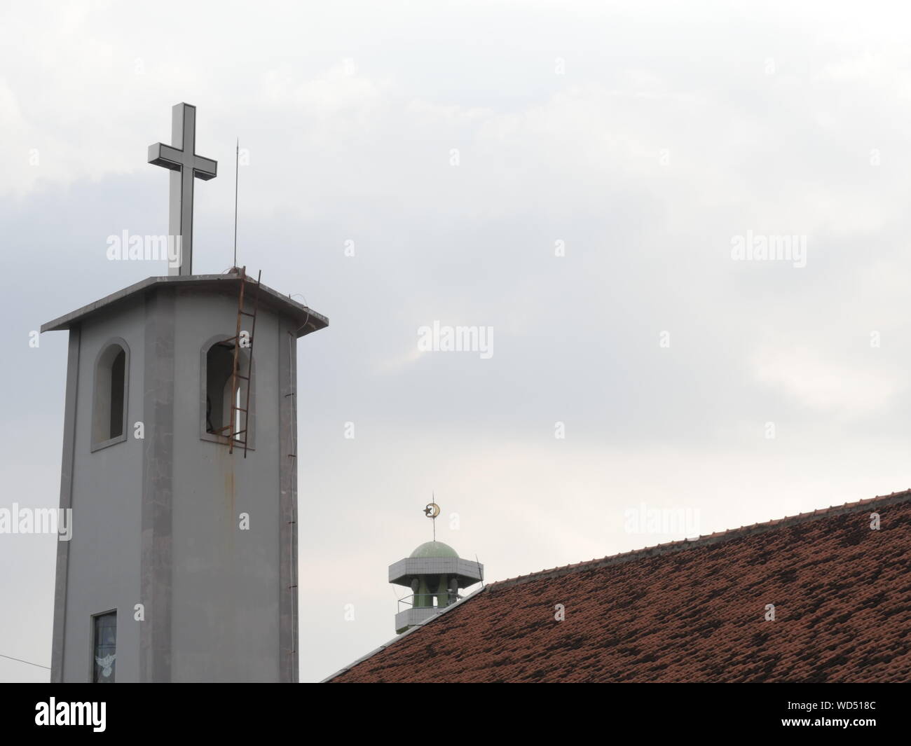 Church and Mosque, tolerance, Indonesia Stock Photo