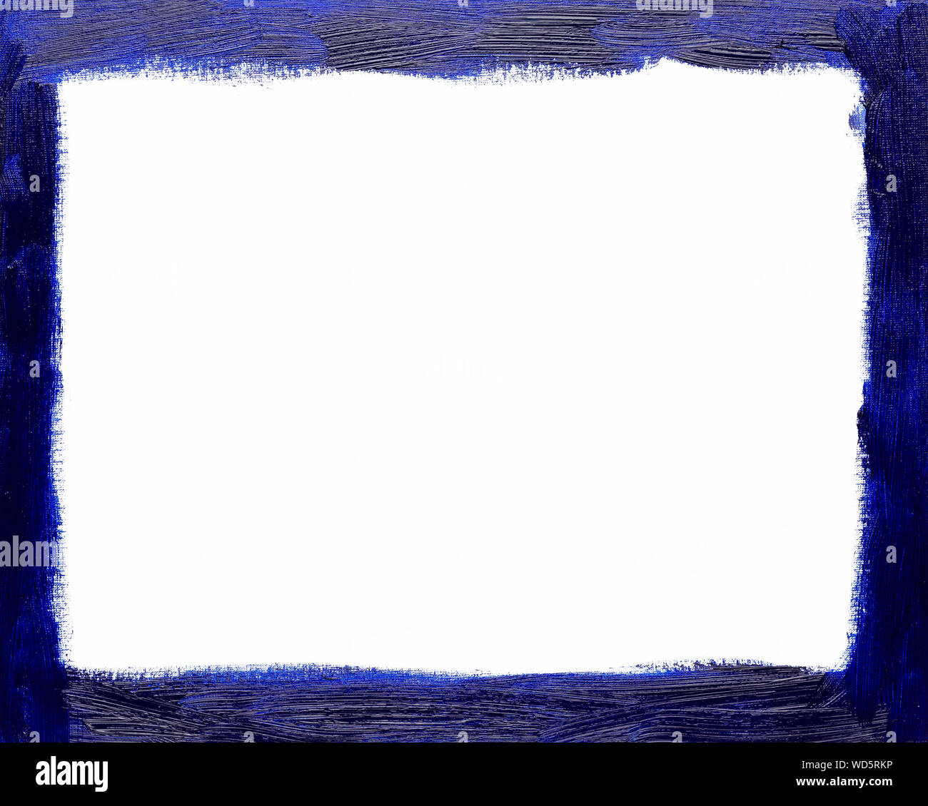Rectangular blue picture frame painted background isolated on white background. Painted with real oil color by hand on canvas. Stock Photo