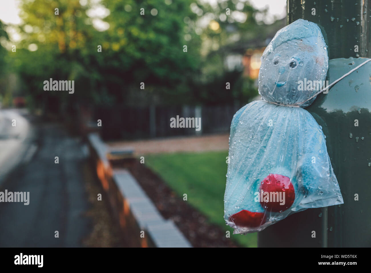 Toy Covered With Plastic Bag Tied On Pole Stock Photo Alamy