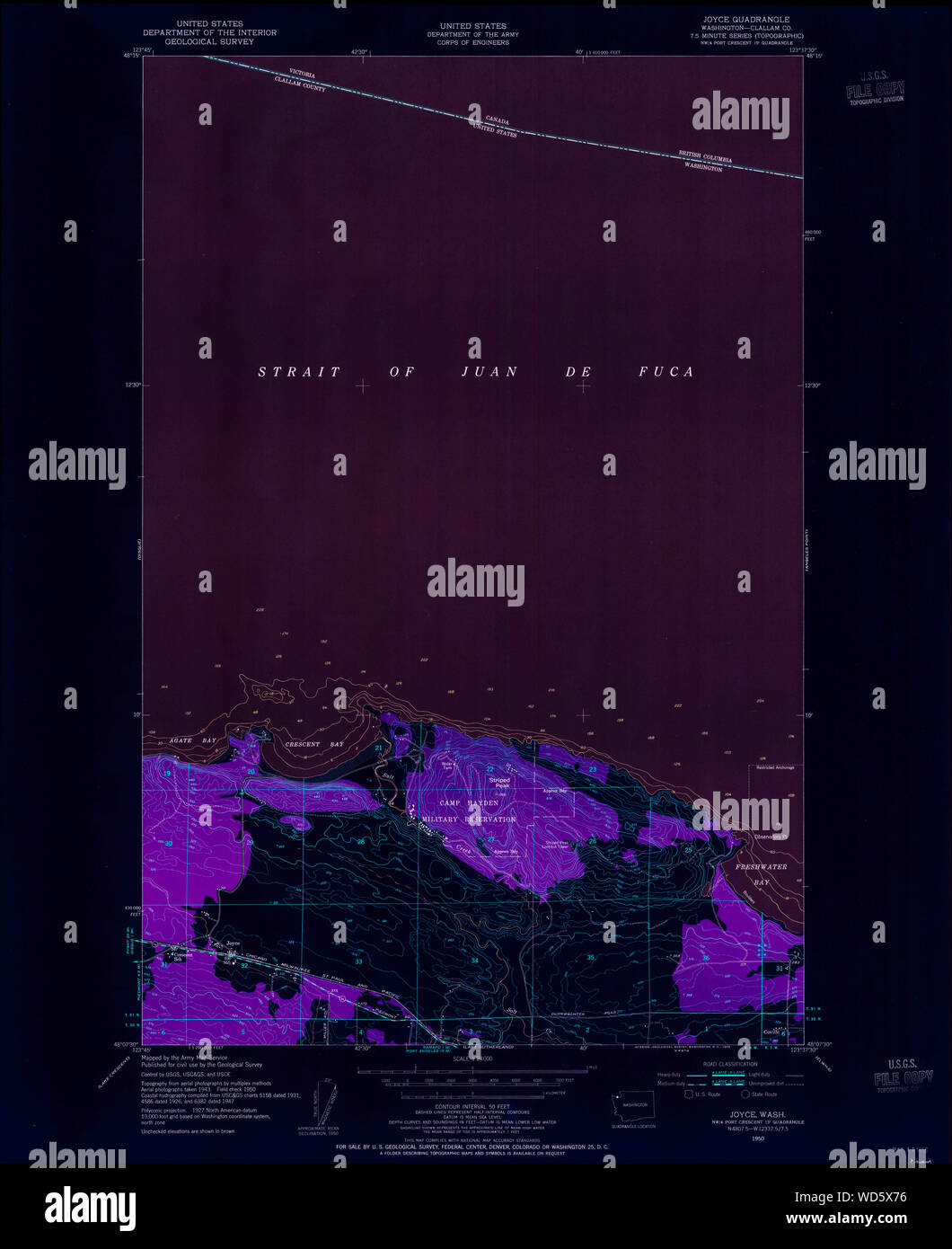 USGS Topo Map Washington State WA Joyce 241704 1950 24000 Inverted Restoration Stock Photo