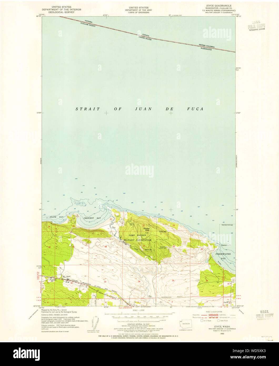 USGS Topo Map Washington State WA Joyce 241704 1950 24000 Restoration Stock Photo