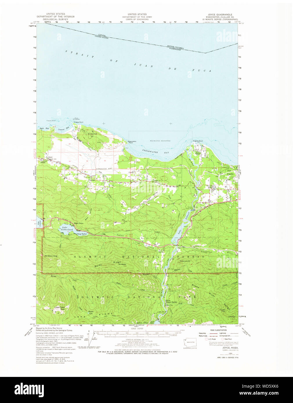 USGS Topo Map Washington State WA Joyce 241705 1950 62500 Restoration Stock Photo
