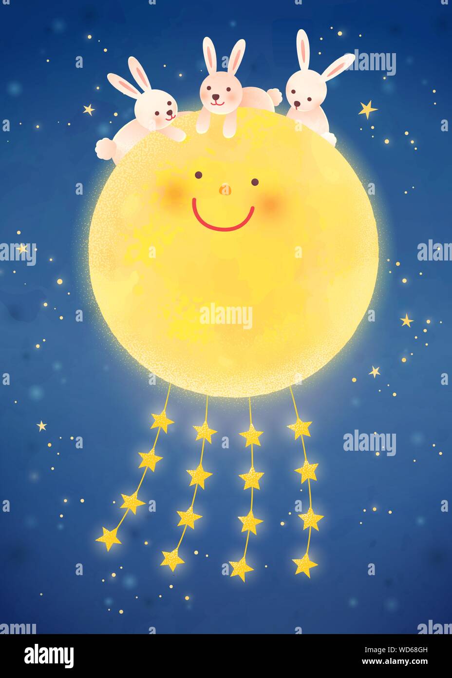 Lovely Smiling Moon With Rabbits On It Illustration For Mid Autumn Festival Stock Vector Image Art Alamy