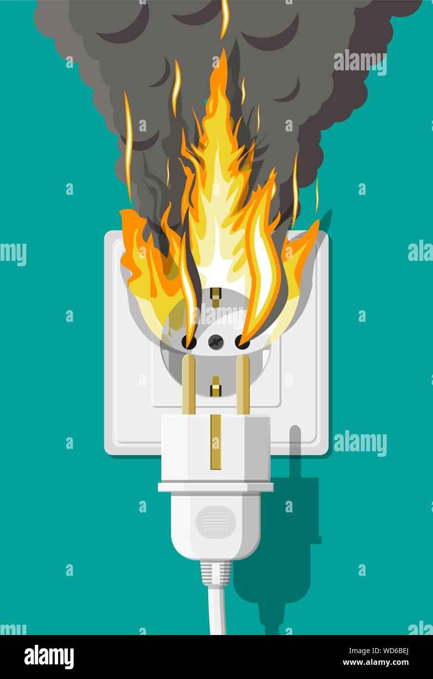 Electrical outlet on fire. Overload of network Stock Vector Image & Art