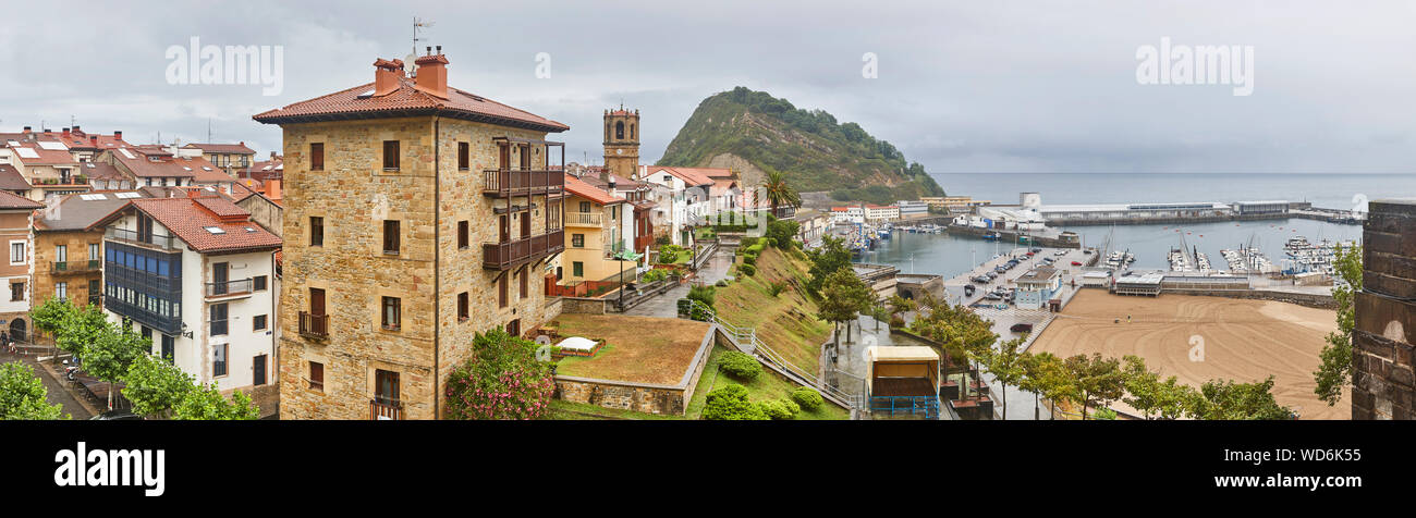 Panoramic view of guetaria with harbor and village. Euskadi, Spain Stock Photo