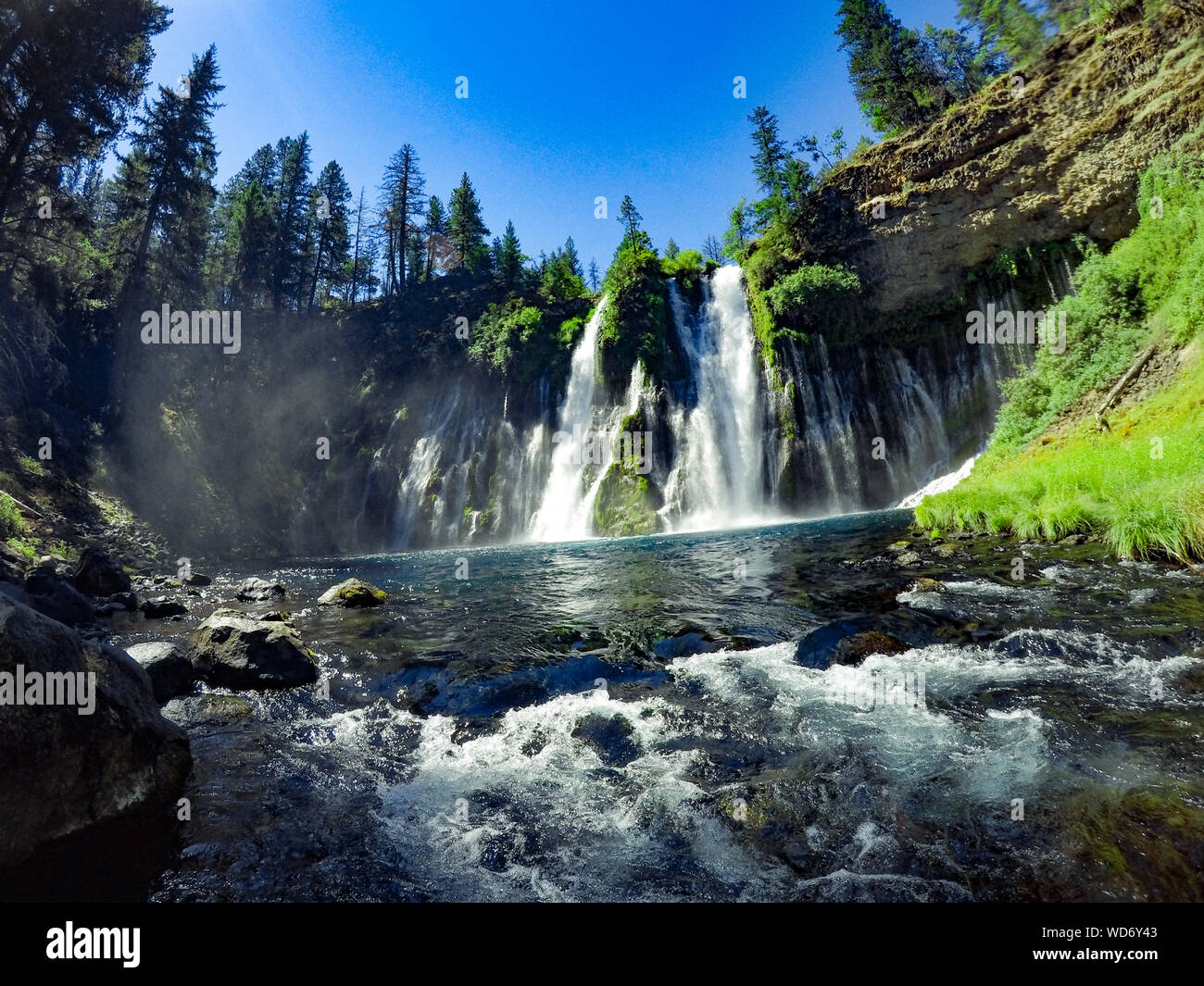 Scenic View Of Mcarthur Burney Falls At Memorial State Park Stock